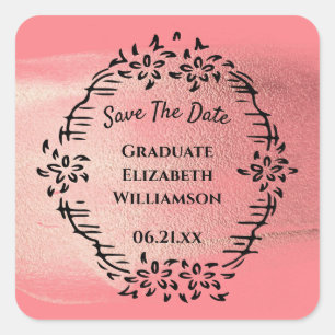 Sticker Carré Rose vintage Gold Floral Graduation Enregistrer La