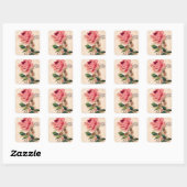 Sticker Carré Rose vintage motif floral (Feuille)