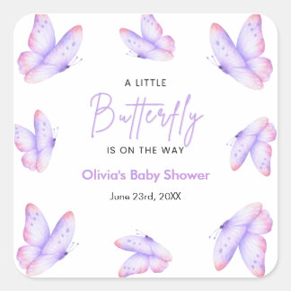 Sticker Carré Rose Violet Une Petite Fête de Bébé Papillon