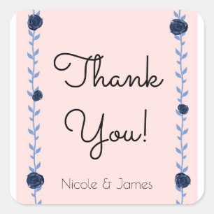 Sticker Carré Roseaux de rose aquarelle bleue rose cottage maria