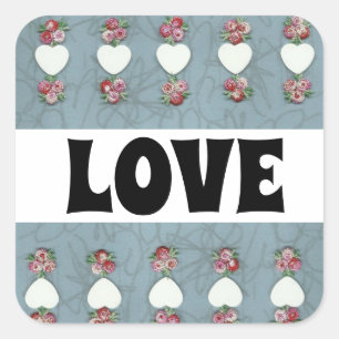 Sticker Carré Rosebuds & Coeurs Amour