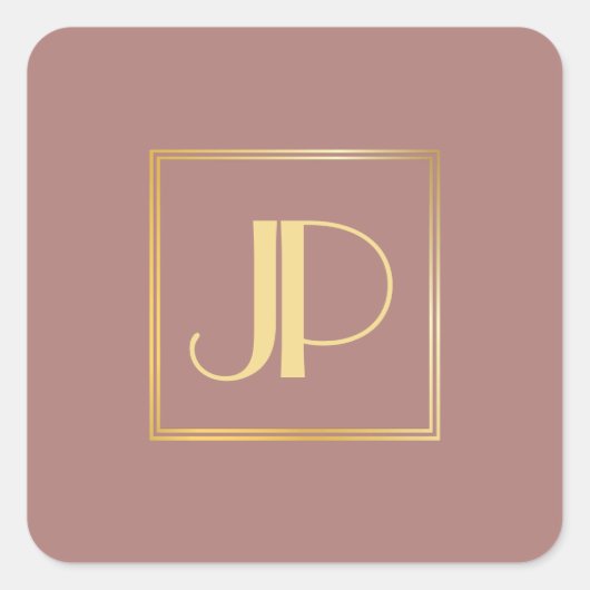 Sticker Carré Rosegold Modern Gold Look Monogramme Modèle (Devant)