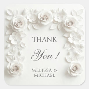 Sticker Carré Roses 3D blanches Merci pour le mariage