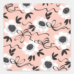 Sticker Carré Roses abstraites, couleurs pâles, motif vintage.