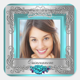 Sticker Carré Roses Argent Saphyr Quinceanera 15e Anniversaire