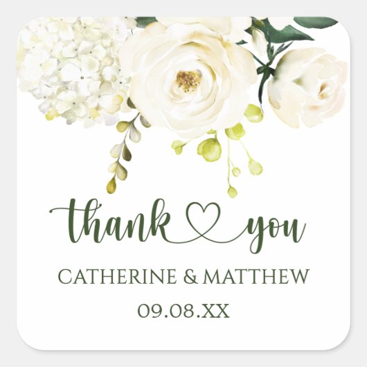 Sticker Carré Roses blanches Mariage de feuillage (Devant)