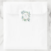Sticker Carré Roses blanches Monogramme Feuillage Eucalyptus Mar (Sac)