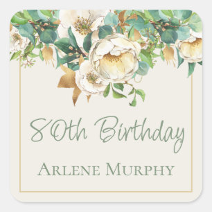 Sticker Carré Roses de crème douce 80e anniversaire