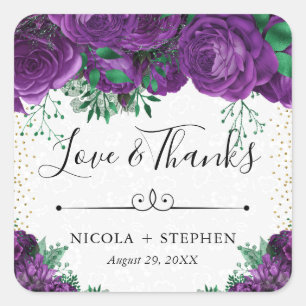 Sticker Carré Roses de mariage glamour violet aquarelle