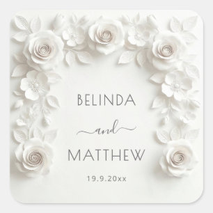 Sticker Carré Roses florales 3D blanches Mariage