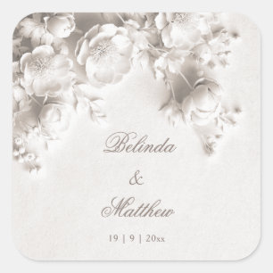 Sticker Carré Roses Florales 3D Blanches   Mariage