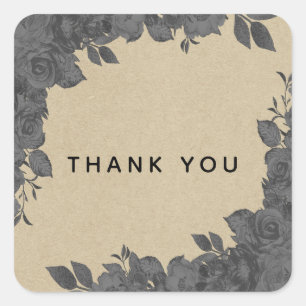 Sticker Carré Roses Florales Noir Foncé Vintage & Mariage Kraft