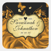Sticker Carré Roses Gold Heart & Papillons Mariage Seal (Devant)