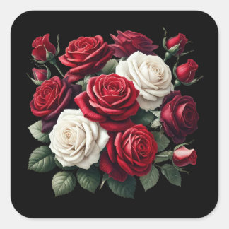 Sticker Carré Roses gothiques rouges et blanches