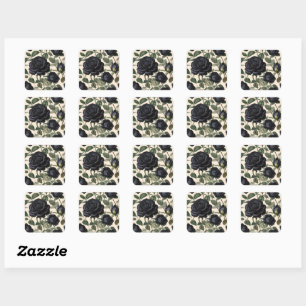Sticker Carré Roses Noirs Et Feuilles Verts,