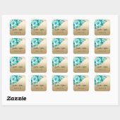 Sticker Carré Roses romantiques turquoise sur Mariage or (Feuille)