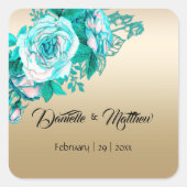 Sticker Carré Roses romantiques turquoise sur Mariage or (Devant)