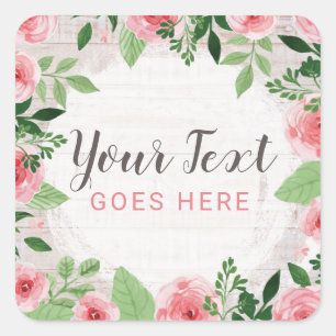 Sticker Carré Roses roses démodées sur du bois rustique de grang