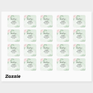 Sticker Carré Roses roses Eucalyptus ​ baby shower