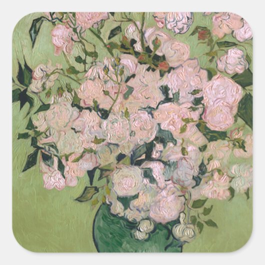 Sticker Carré Roses roses (F682) Van Gogh Art (Devant)