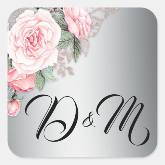 Sticker Carré Roses roses roses et Mariage d'argent (Devant)