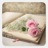 Sticker Carré Roses Roses Roses Sur Ancien Scrapbook (Devant)