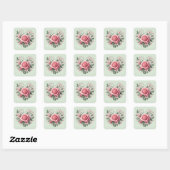 Sticker Carré Roses roses Saint Valentin Coeur (Feuille)