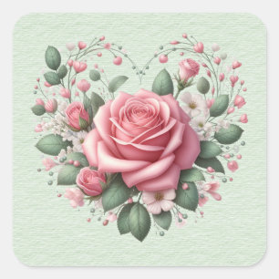 Sticker Carré Roses roses Saint Valentin Coeur