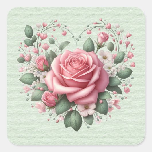 Sticker Carré Roses roses Saint Valentin Coeur (Devant)