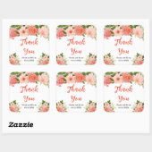 Sticker Carré Roses rouges corail avec feuillage (Feuille)