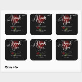 Sticker Carré Roses rouges gothiques et Merci Mariage noir (Feuille)