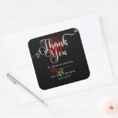 Sticker Carré Roses rouges gothiques et Merci Mariage noir (Enveloppe)