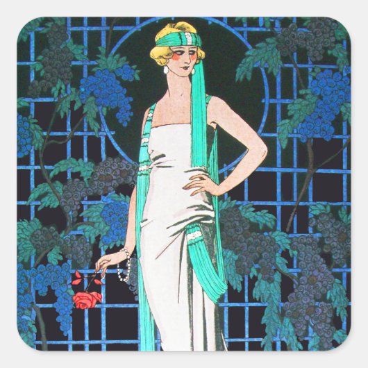 STICKER CARRÉ ROSES ROUGES LA NUIT, MODE BEAUTÉ ART DÉCO (Devant)