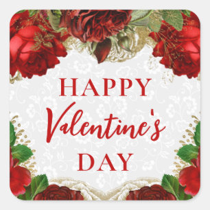 Sticker Carré Roses rouges romantiques Joyeuse Saint-Valentin