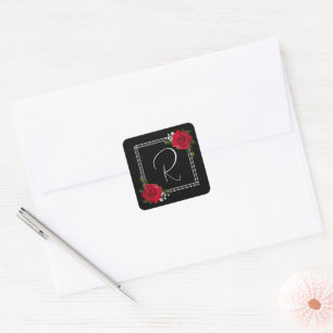 Sticker Carré Roses rouges sur Mariage noir