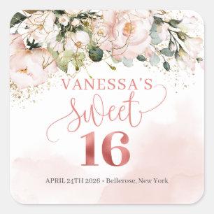 Sticker Carré Roses rousses rose rousse eucalyptus sweet sixteen