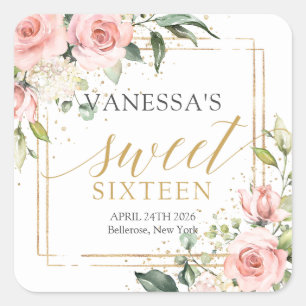 Sticker Carré Roses rousses rose rousse eucalyptus sweet sixteen