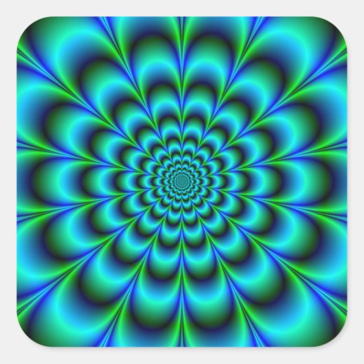 Sticker Carré Rosette en bleu et vert turquoise (Devant)