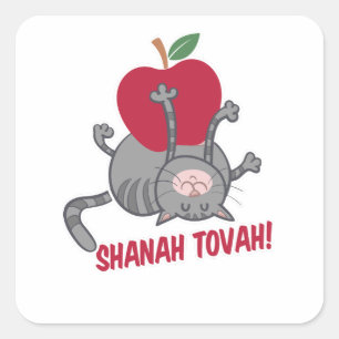 Sticker Carré Rosh Hashanah Chat - Nouvel an juif 5785
