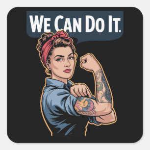 Sticker Carré Rosie la riveteuse moderne tatouée - Nous pouvons