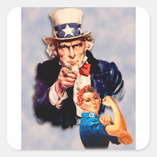 Sticker Carré Rosie le design Riveter & Uncle Sam (Devant)