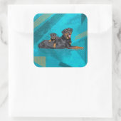 Sticker Carré Rottweiler avec un chiot (Sac)