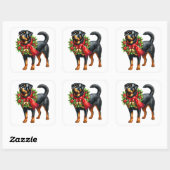Sticker Carré Rottweiler en tenue de Noël (Feuille)