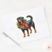 Sticker Carré Rottweiler en tenue de Noël (Enveloppe)