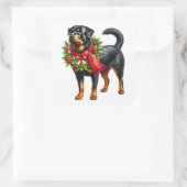 Sticker Carré Rottweiler en tenue de Noël (Sac)