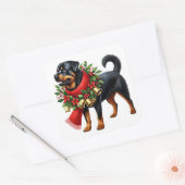 Sticker Carré Rottweiler habillé pour Noël (Enveloppe)