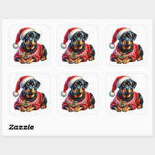 Sticker Carré Rotweiler de Noël portant un pull festif (Feuille)