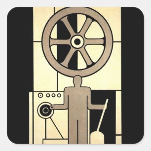 Sticker Carré Roue d'affaires Art déco vintage et travailleur au