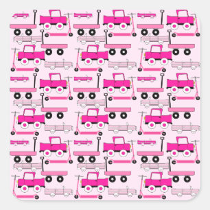 Sticker Carré Roues roses chaudes Voitures anciennes Camions Sco