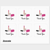 Sticker Carré Rouge à lèvre rose et ongle Merci polonais (Feuille)